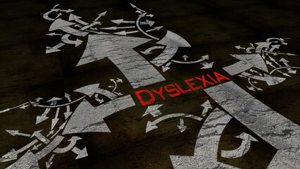 Dyslexia disorder text on a crossroad in different ways of arrow