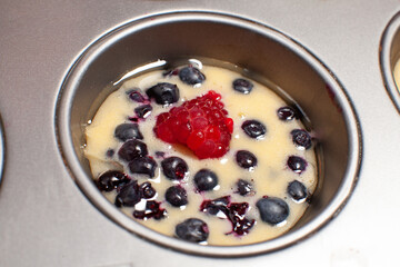 muffins with blueberries and raspberries