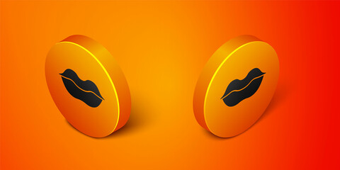 Isometric Smiling lips icon isolated on orange background. Smile symbol. Orange circle button. Vector