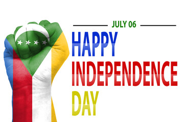 Happy Independence day or Modern Abstract Background with Fist Painted with Comoros flag. New 06th of July backdrop concept