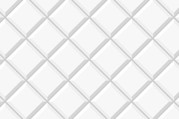 Fototapeta na wymiar White square tile diagonal seamless pattern. Bathroom or toilet ceramic wall texture. Kitchen backsplash surface. Interior or exterior mosaic layout. Vector flat illustration