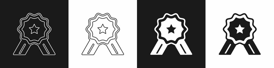 Set Five stars customer product rating review icon isolated on black and white background. Favorite, best rating, award symbol. Vector