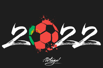 2022 and soccer ball in flag colors of Portugal
