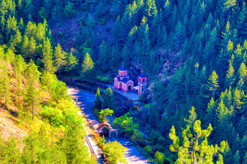 Litlle church surrounded by forest at Mokra Gora in Zlatibor, Serbia.