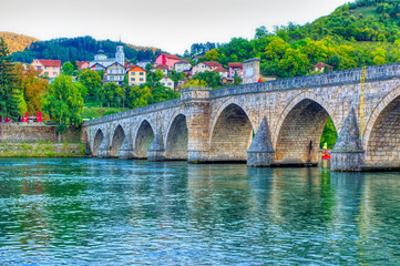 Old Bridge of Mehmed Pasha Sokolovic over Drina river in Visegrad, Bosnia and Herzegovina. 