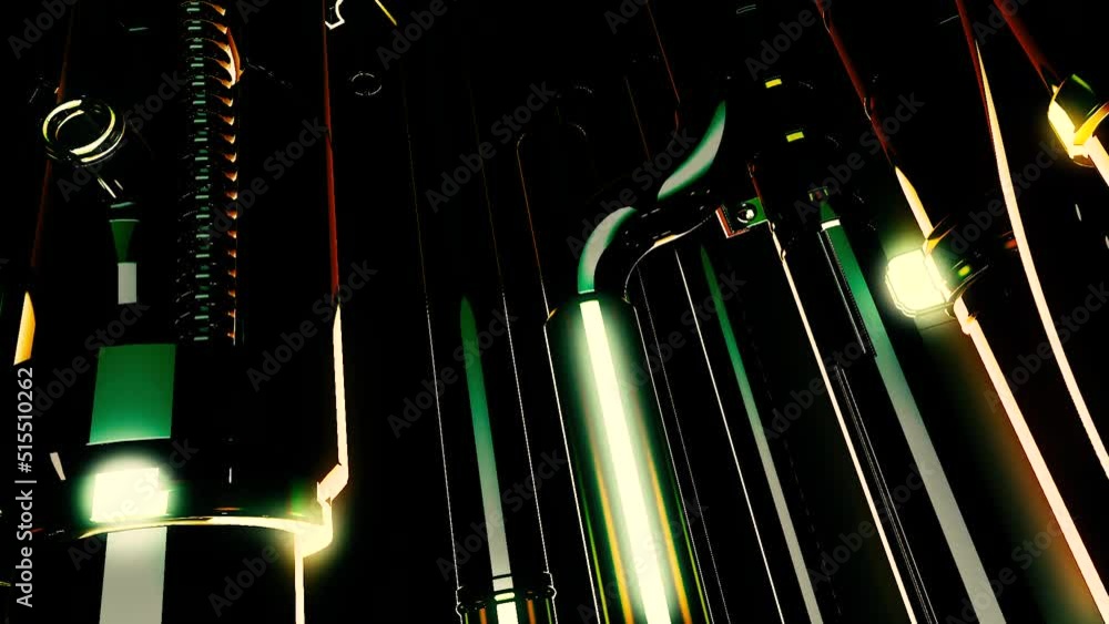 Poster dark background with illuminated elements. motion.animation with a green backlight that moves up.
