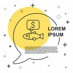 Black line Price tag for fish icon isolated on white background. Random dynamic shapes. Vector