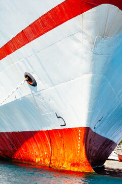 Ship bow . Moored nautical vessel in the port
