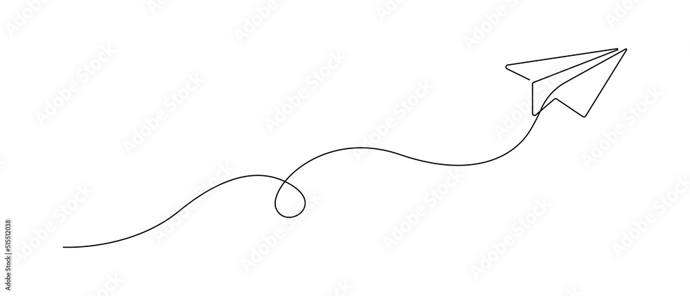 Fototapete continuous one line drawing of flying up paper plane. creative business concept for startup and free