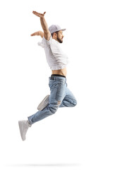 Full length profile shot of a male dancer in a jumping pose