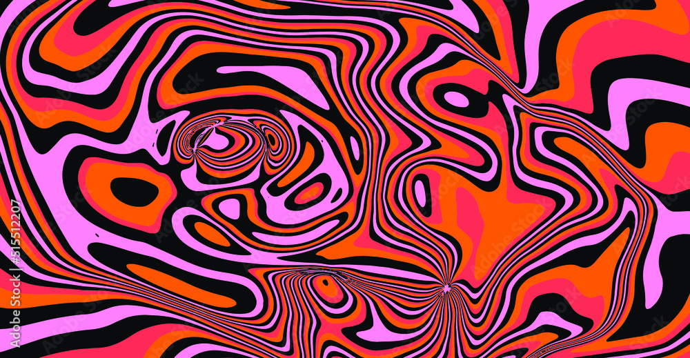 Poster retro trippy the 1960s-style background with ebru marbling pattern.
