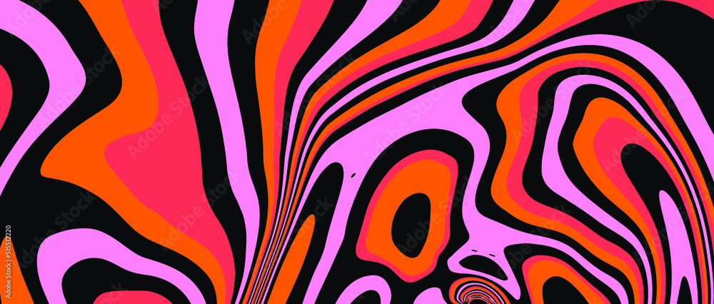 Poster trippy glitch background in style of psychedelic 60s and 70s parties with bright acidic rainbow colo