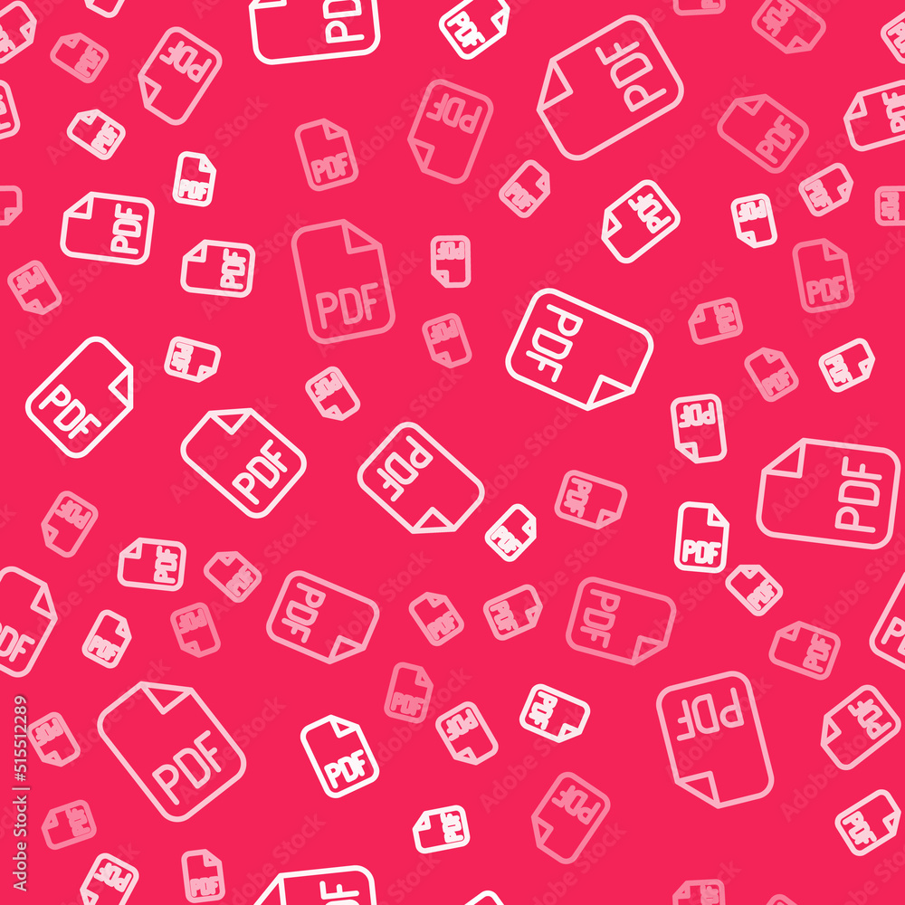 Aufkleber white line pdf file document. download pdf button icon isolated seamless pattern on red background. 