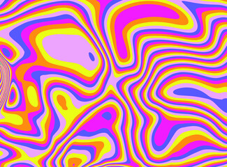 Hippie 1960s-style wallpaper design in a psychedelic trippy mood and bright acidic colors.