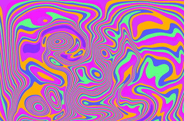 Hippie 1960s-style wallpaper design in a psychedelic trippy mood and bright acidic colors.