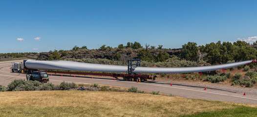 Single long blade of a wind turbine Idaho state.