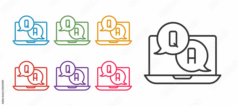 Poster set line speech bubbles with question and answer icon isolated on white background. q and a symbol. 