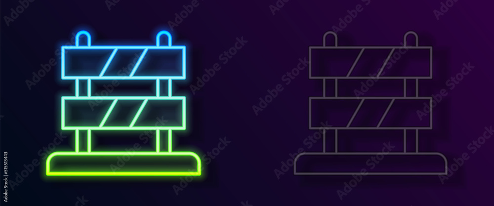 Poster glowing neon line end of railway tracks icon isolated on black background. stop sign. railroad buffe