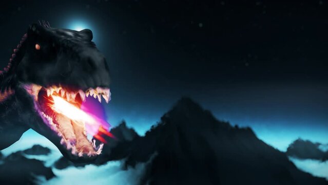 Dino Head And Fire Loop, Animation.3840&times;2160.08 Second Long.LOOP.