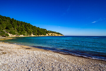 Panoramic view of Chrysi Milia beach in Alonnisos island, Greece, Europe