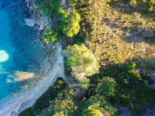 Panoramic aerial view over Chrysi Milia beach in Alonnisos island, Greece