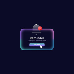 Glass Effect Reminder Illustration, Notifications page with floating elements. Business planning ,events, reminder and timetable Vector Illustration.