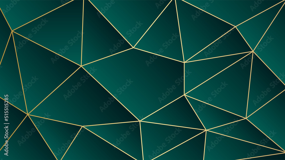 Sticker Modern green and gold abstract background. Abstract geometric shape white gold background with light and shadow 3D layered for presentation design.