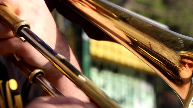 Video of musician playing trombone on the street Buenos Aires, Argentina