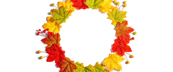 Autumn frame composition, isolated on white background. A wreath