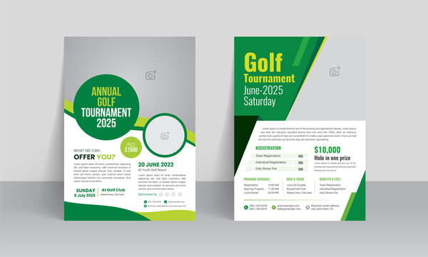 Golf tournament flyer template with sports event poster and annual brochure cover design