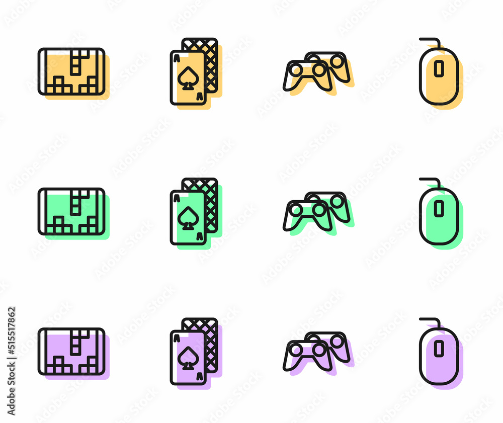 Aufkleber set line game controller or joystick, portable video game console, playing cards and computer mouse 