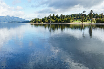 Scenic alpine lake in South Island New Zealand