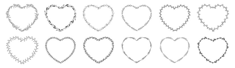  Collection of heart shaped leaf wreath element decorative design for invitation card template