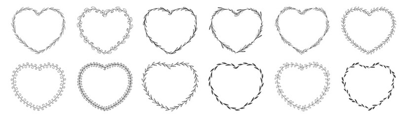  Collection of heart shaped leaf wreath element decorative design for invitation card template