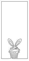 Continuous one line frame with Christmas or Easter cake, muffin, cupcake with rabbit ears. Vector greeting card, background with outline Chinese New Year symbol 2023 and copy space for text. 