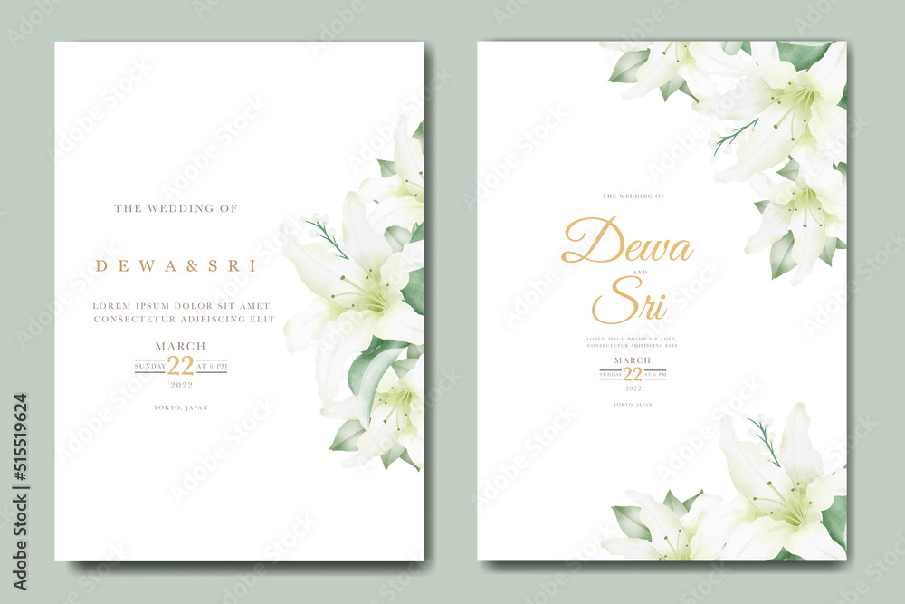 Wall mural watercolor lily floral wedding invitation card - Wall murals
