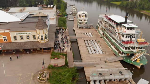4K Drone Video of Riverboat Discovery on Chena River in Fairbanks, AK during Summer Day