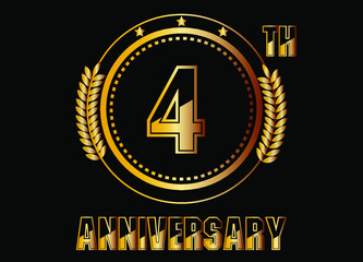 4 years anniversary. Gold vector with rings for 4 years anniversary celebration on black background.