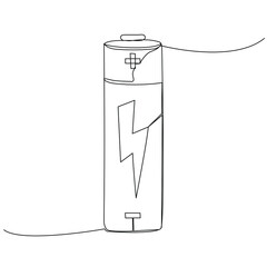 Continuous one line drawing of battery. Modern style vector illustration on isolated background.
