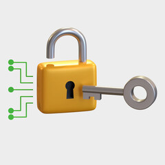 padlock with key system icon 3d illustration