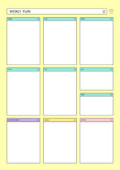 Note, scheduler, diary, calendar planner document template illustration. Weekly plan.