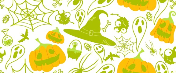 Halloween seamless pumpkins and witch hat and ghost pattern for fabrics and wrapping paper and clothes print