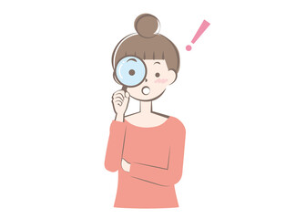 虫眼鏡をのぞく若い女性