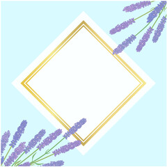ラベンダーの背景⑤ななめ正方形_金枠カード風_水色