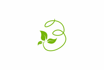 Green letter b logo with leaves symbol of nature gardens florists health and natural beauty simple luxury