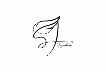 Letter s logo with quill ink for classic writing style on paper symbol of book author publisher initials and signature luxury