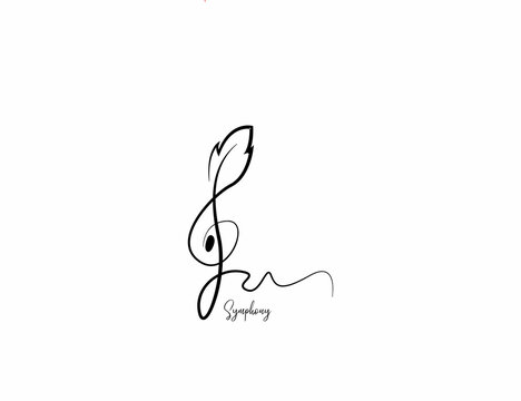 Musical note logo with quill ink shape symbols of songwriters classical music orchestral performances legendary music