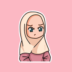 Illustration of a Muslim Kid Girl Wearing Hijab. Vector Illustration