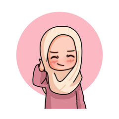 Illustration of a Muslim Kid Girl Wearing Hijab. Vector Illustration