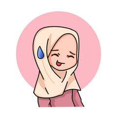 Illustration of a Muslim Kid Girl Wearing Hijab. Vector Illustration